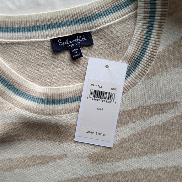 Splendid Sweater Silk Blend Camel Zebra Print Knit Crew Neck Cream Camel M NWT - Picture 11 of 12